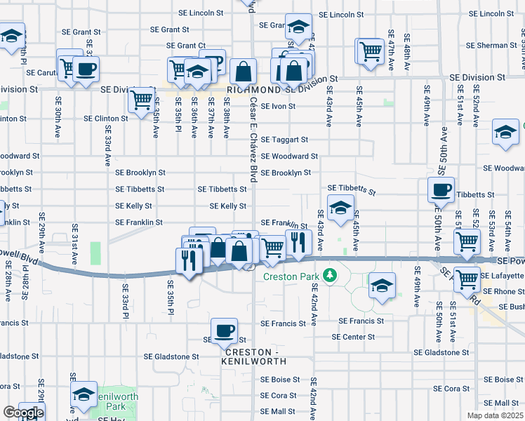 map of restaurants, bars, coffee shops, grocery stores, and more near in Portland