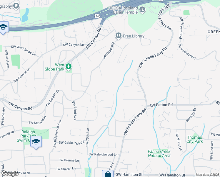 map of restaurants, bars, coffee shops, grocery stores, and more near 2815 Southwest Raleighview Drive in Portland