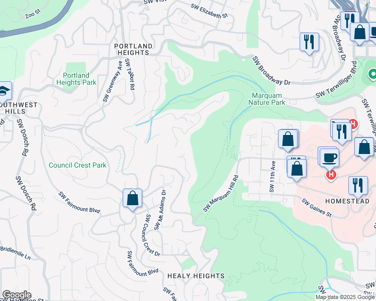 map of restaurants, bars, coffee shops, grocery stores, and more near 3202 Southwest Clemell Avenue in Portland