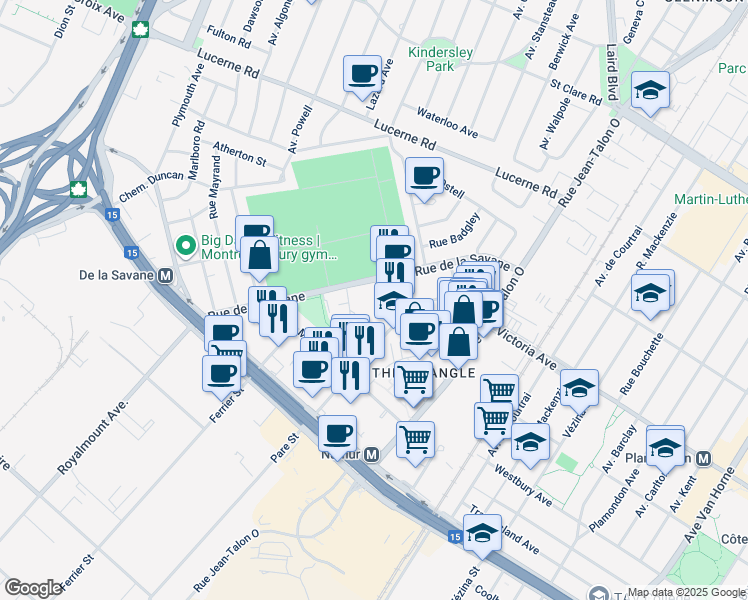 map of restaurants, bars, coffee shops, grocery stores, and more near 4950 Rue de la Savane in Montréal