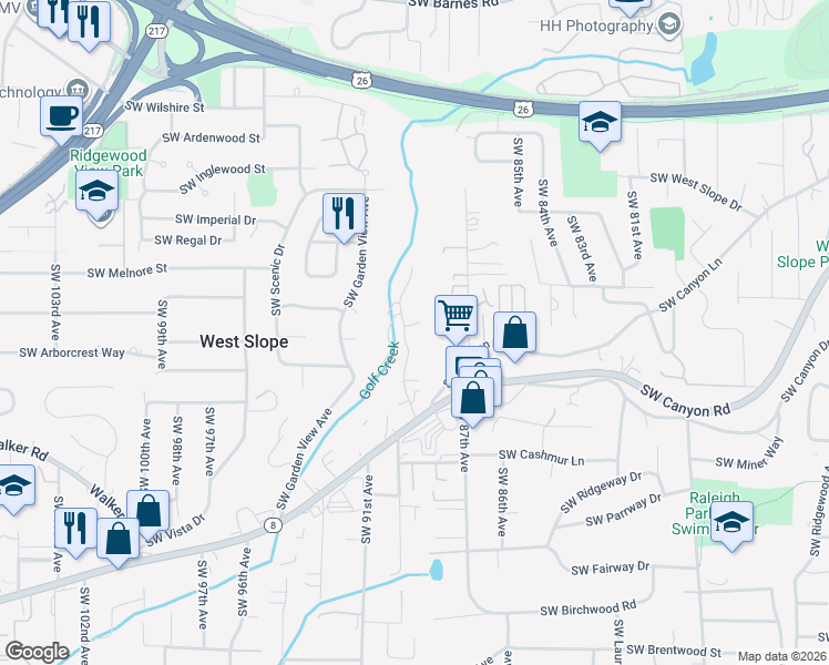 map of restaurants, bars, coffee shops, grocery stores, and more near 2800 Southwest 89th Avenue in Portland