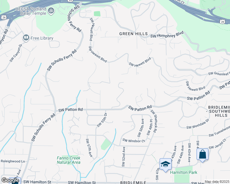 map of restaurants, bars, coffee shops, grocery stores, and more near 5335 Southwest Patton Road in Portland