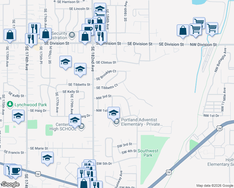 map of restaurants, bars, coffee shops, grocery stores, and more near 4021 Northwest 3rd Street in Gresham
