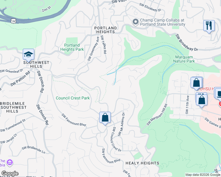 map of restaurants, bars, coffee shops, grocery stores, and more near 3107 Southwest Nottingham Drive in Portland
