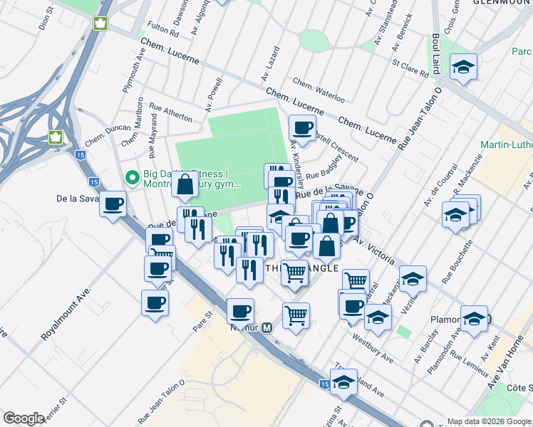 map of restaurants, bars, coffee shops, grocery stores, and more near 4950 Rue de la Savane in Montréal