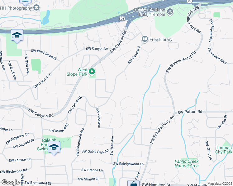 map of restaurants, bars, coffee shops, grocery stores, and more near 7000 Southwest Canyon Drive in Portland