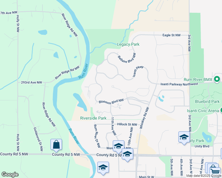 map of restaurants, bars, coffee shops, grocery stores, and more near 1103 Golden Way Northwest in Isanti