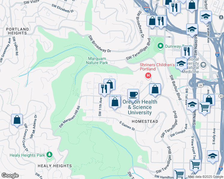 map of restaurants, bars, coffee shops, grocery stores, and more near in Portland
