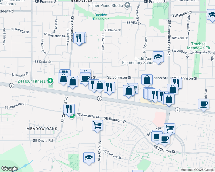 map of restaurants, bars, coffee shops, grocery stores, and more near 2753 Southeast Nicklaus Court in Hillsboro