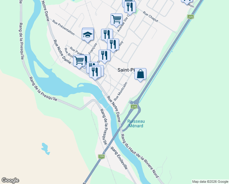 map of restaurants, bars, coffee shops, grocery stores, and more near 24 Avenue Jacques-Cartier in Saint-Pie