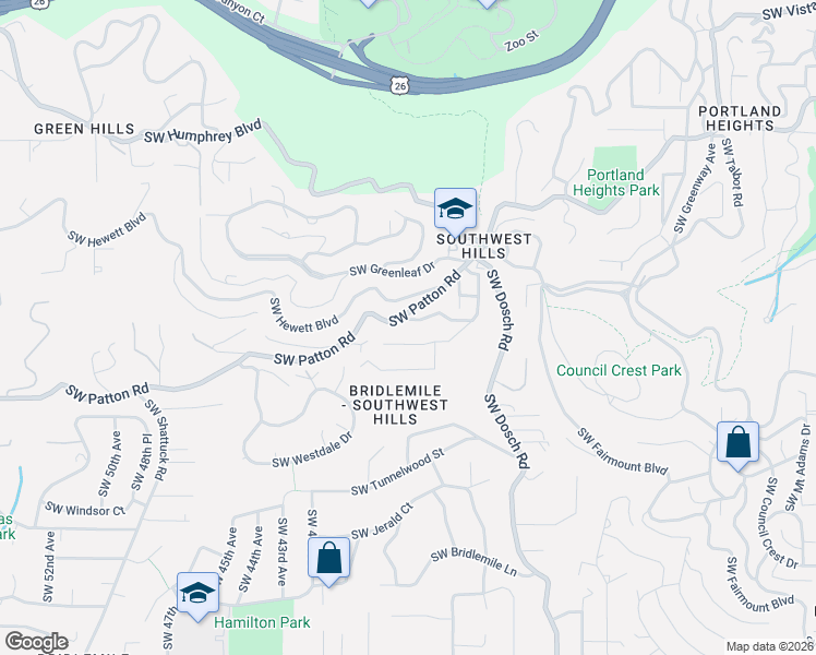 map of restaurants, bars, coffee shops, grocery stores, and more near 3821 Southwest Hillside Drive in Portland