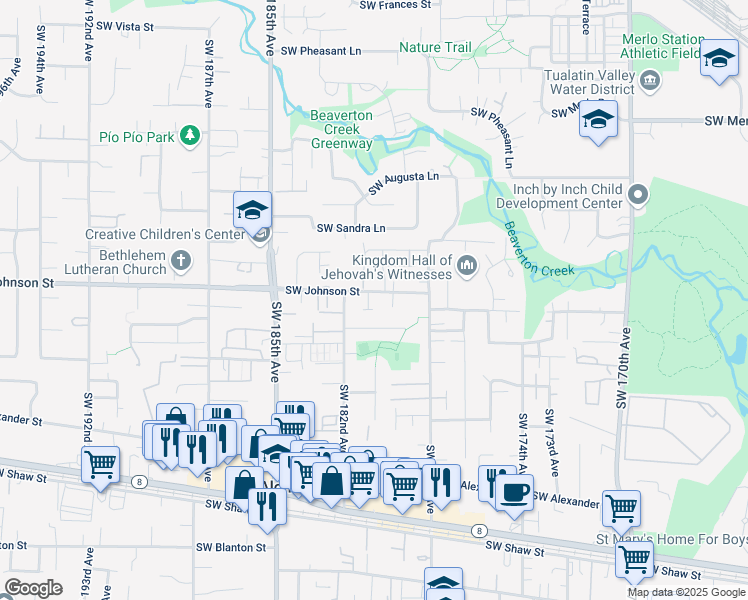 map of restaurants, bars, coffee shops, grocery stores, and more near 18122 Southwest Lotus Lane in Beaverton