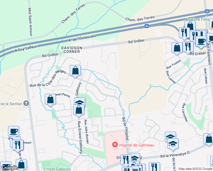 map of restaurants, bars, coffee shops, grocery stores, and more near 219 Rue de la Châtelaine in Gatineau