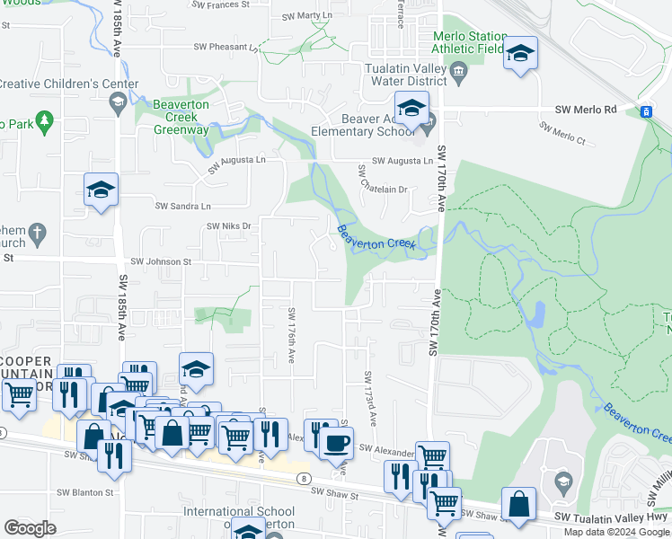 map of restaurants, bars, coffee shops, grocery stores, and more near 2760 Southwest 175th Avenue in Beaverton