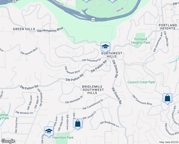 map of restaurants, bars, coffee shops, grocery stores, and more near 3821 Southwest Hillside Drive in Portland