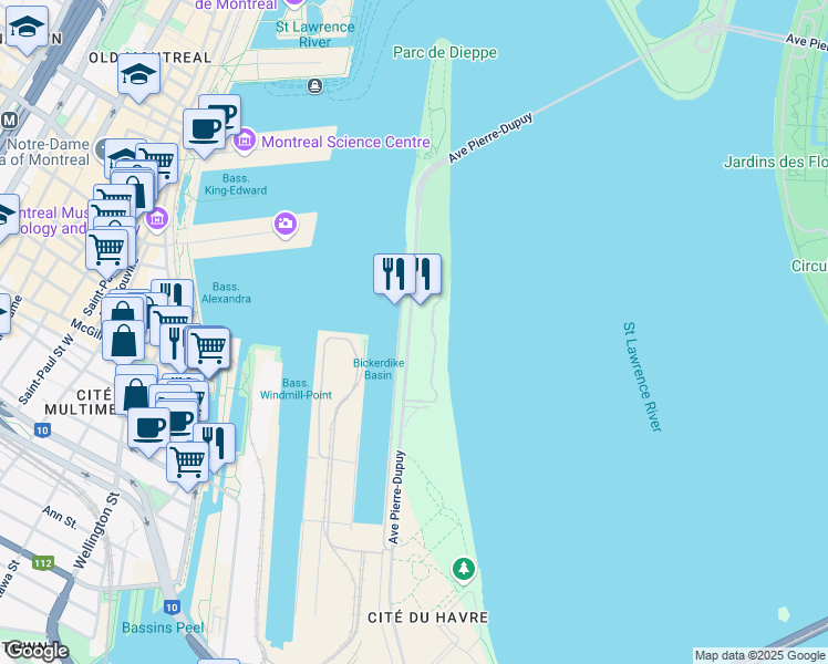 map of restaurants, bars, coffee shops, grocery stores, and more near 2600 Avenue Pierre-Dupuy in Montréal
