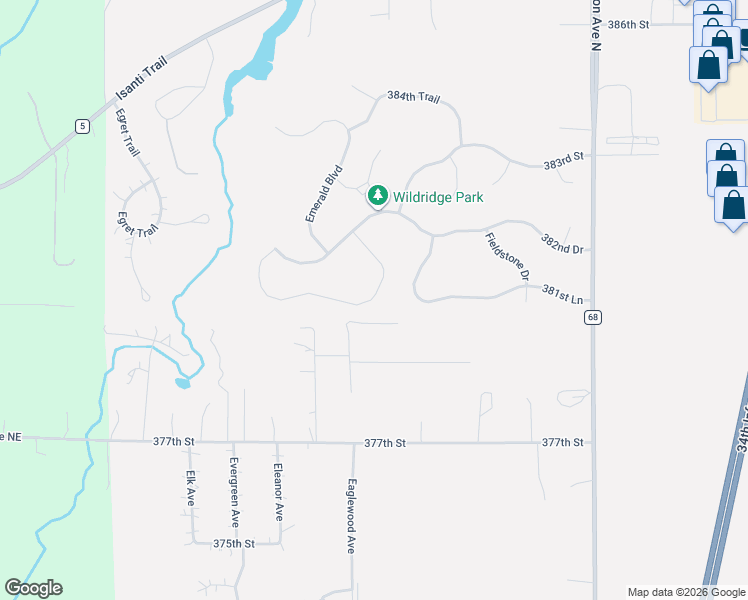 map of restaurants, bars, coffee shops, grocery stores, and more near 4745 381st Trail in North Branch