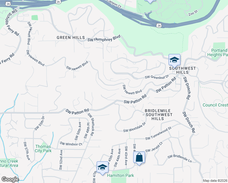 map of restaurants, bars, coffee shops, grocery stores, and more near 4428 Southwest Ormandy Way in Portland