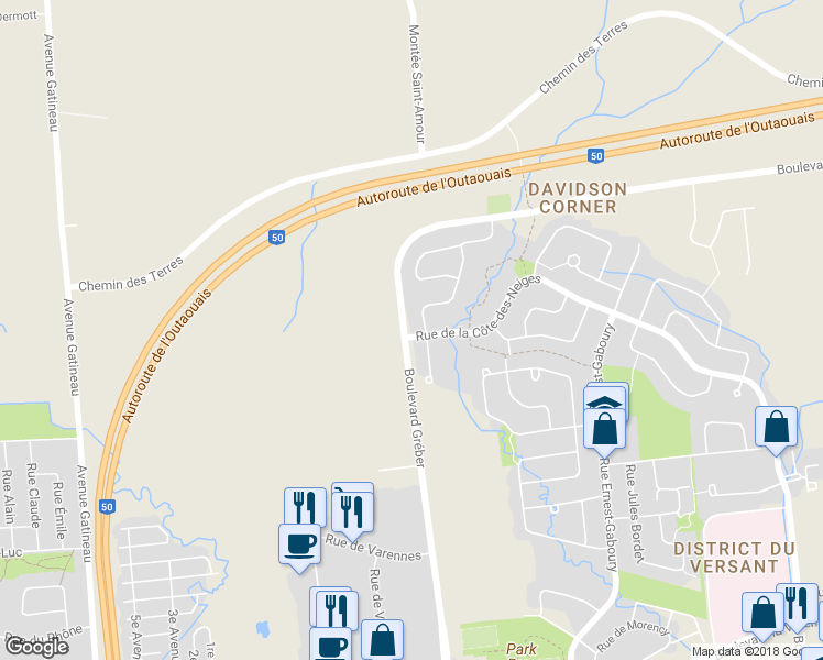 map of restaurants, bars, coffee shops, grocery stores, and more near 321 Rue de la Côte-des-Neiges in Gatineau