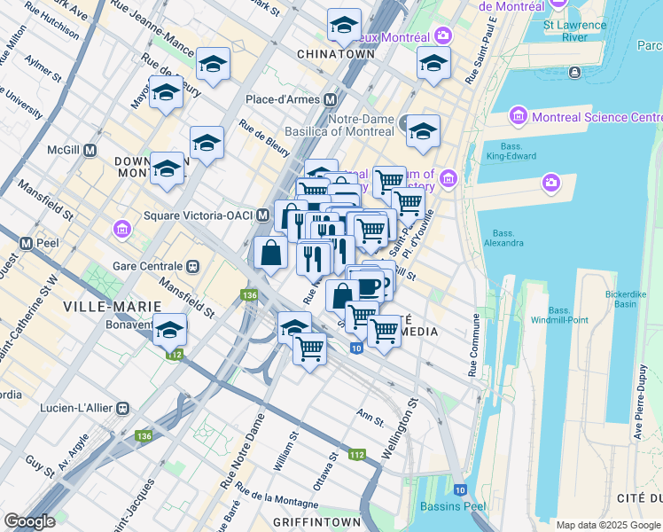map of restaurants, bars, coffee shops, grocery stores, and more near in 