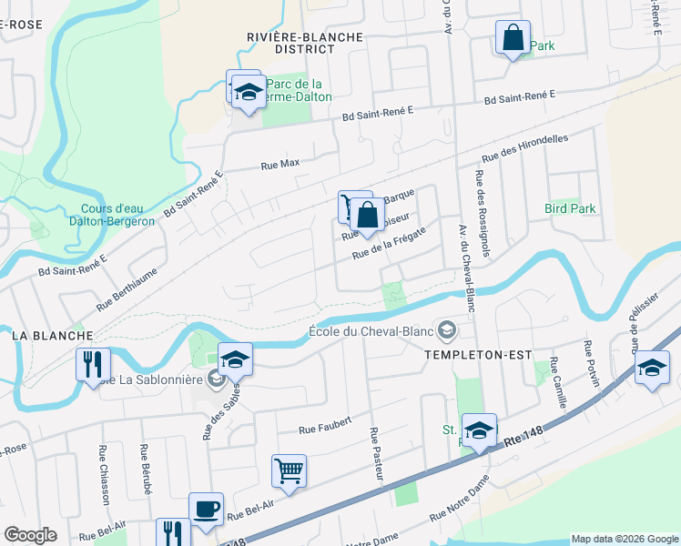 map of restaurants, bars, coffee shops, grocery stores, and more near 195 Rue du Drakkar in Gatineau
