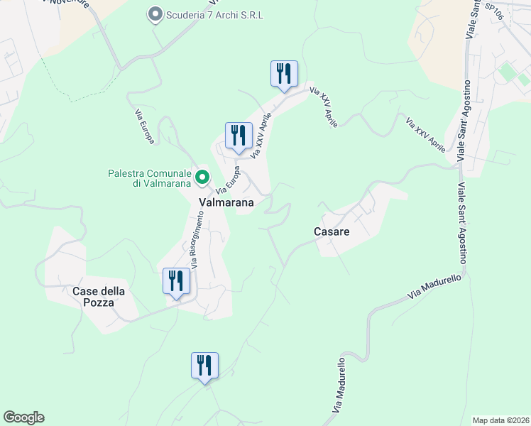 map of restaurants, bars, coffee shops, grocery stores, and more near 25 Via Monte Cimone in Provincia di Vicenza