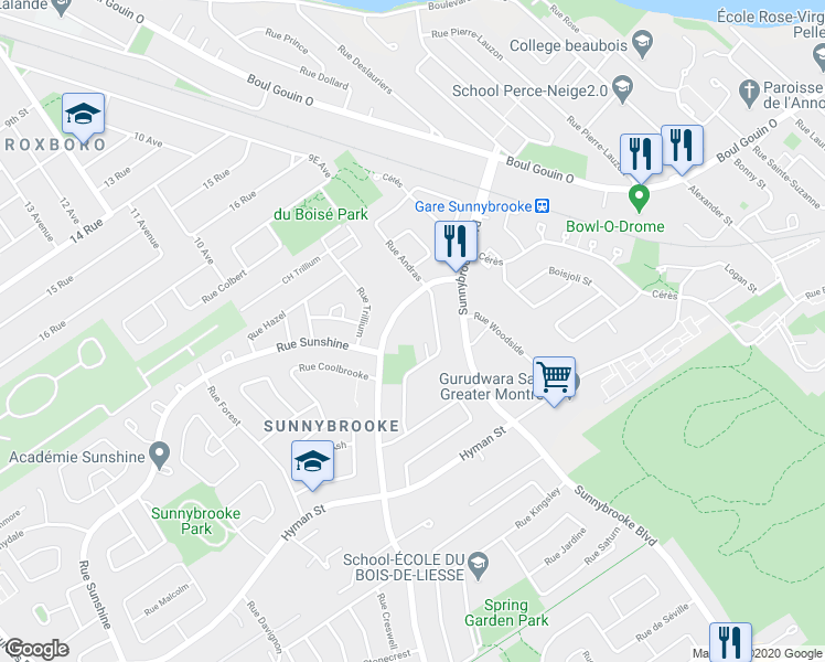 map of restaurants, bars, coffee shops, grocery stores, and more near 254 Rue Andras in Dollard-des-Ormeaux