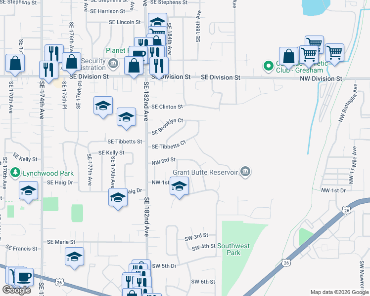 map of restaurants, bars, coffee shops, grocery stores, and more near 4010 Northwest 3rd Street in Gresham