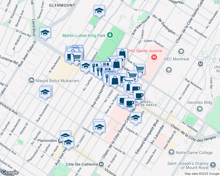 map of restaurants, bars, coffee shops, grocery stores, and more near 6000 Chemin de la Côte-des-Neiges in Montréal