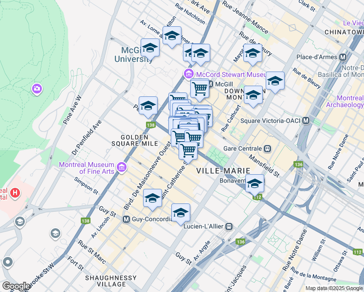 map of restaurants, bars, coffee shops, grocery stores, and more near in Montreal