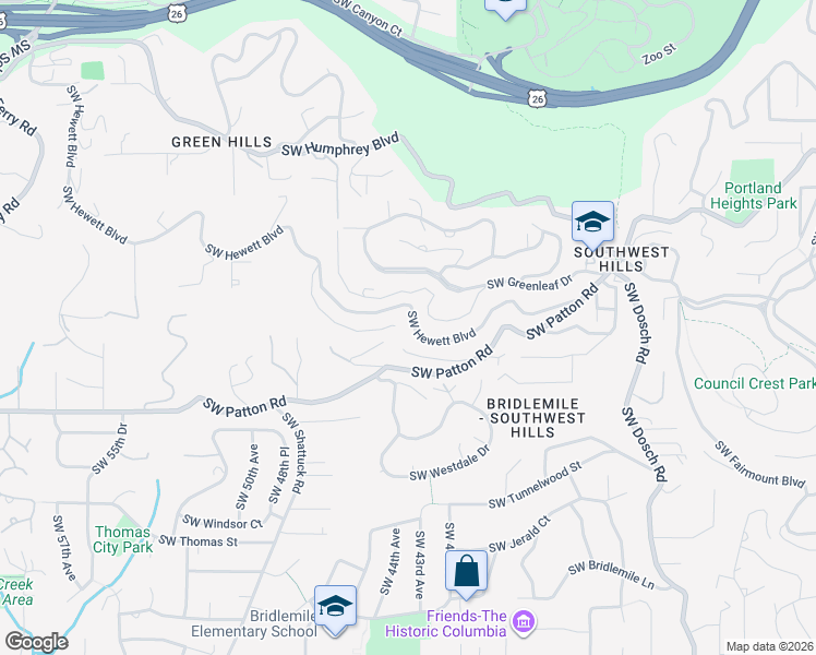 map of restaurants, bars, coffee shops, grocery stores, and more near 4334 Southwest Hewett Boulevard in Portland