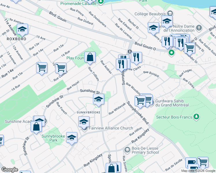 map of restaurants, bars, coffee shops, grocery stores, and more near 457 Spring Garden Street in Dollard-Des Ormeaux