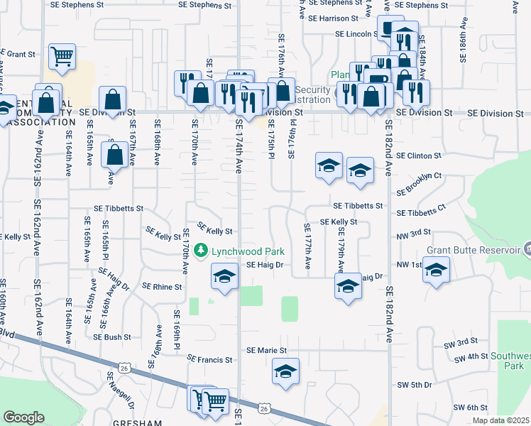 map of restaurants, bars, coffee shops, grocery stores, and more near 17520 Southeast Brooklyn Street in Portland