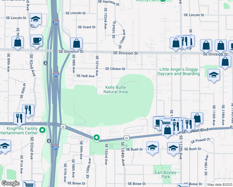 map of restaurants, bars, coffee shops, grocery stores, and more near 2856 Southeast 103rd Avenue in Portland