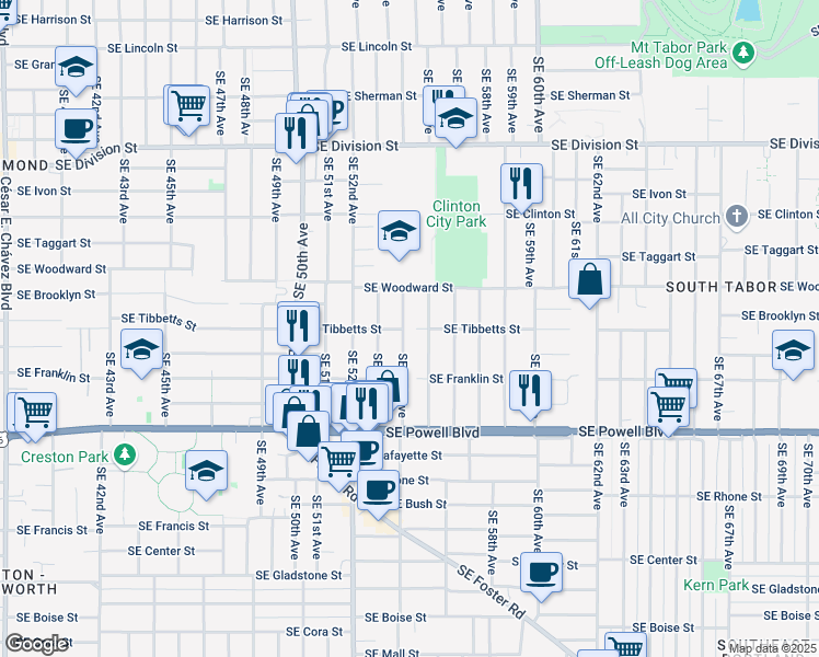 map of restaurants, bars, coffee shops, grocery stores, and more near in Portland