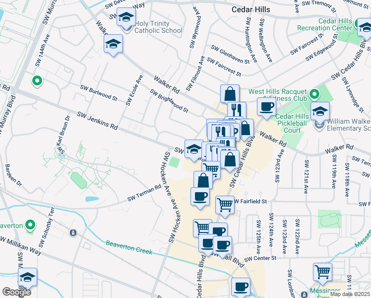 map of restaurants, bars, coffee shops, grocery stores, and more near 13190 Southwest Oakwood Street in Beaverton