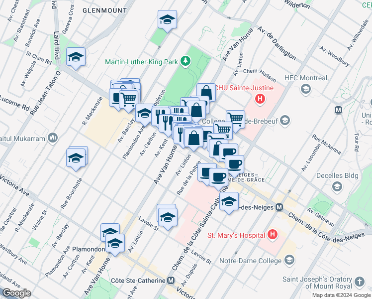 map of restaurants, bars, coffee shops, grocery stores, and more near 6000 Chemin de la Côte-des-Neiges in Montréal