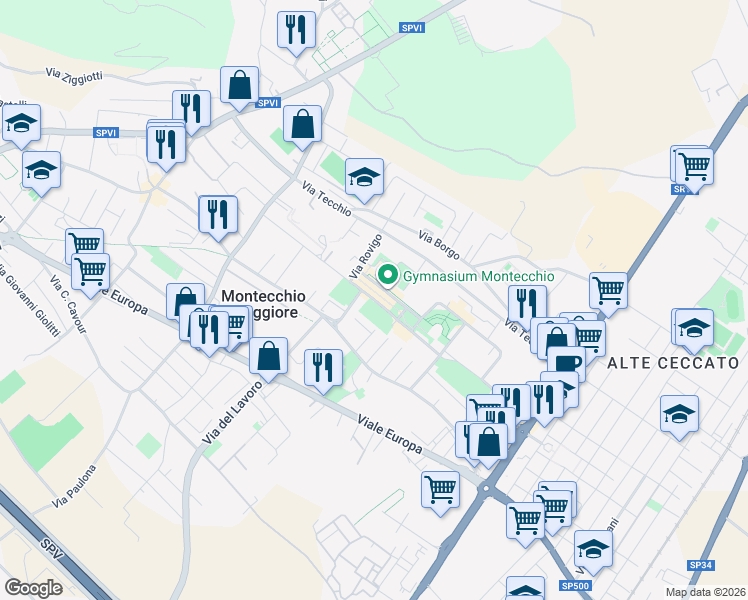map of restaurants, bars, coffee shops, grocery stores, and more near 1 Piazza G. Carli in Montecchio Maggiore