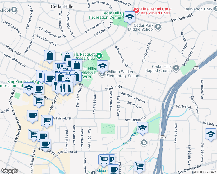 map of restaurants, bars, coffee shops, grocery stores, and more near 11939 Southwest Walker Road in Beaverton