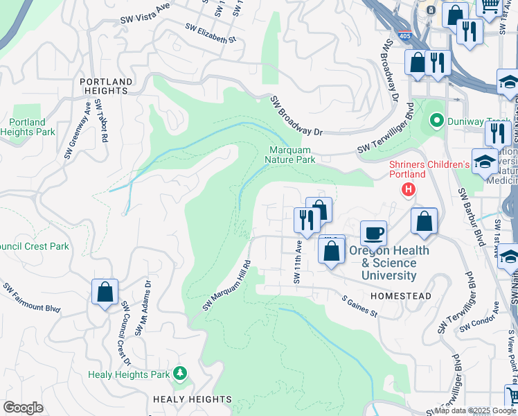 map of restaurants, bars, coffee shops, grocery stores, and more near 3101 Southwest 13th Avenue in Portland