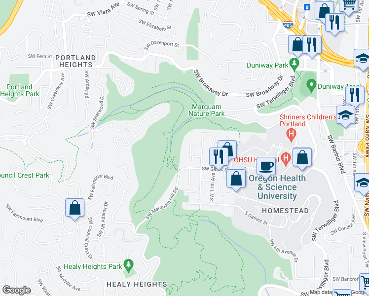 map of restaurants, bars, coffee shops, grocery stores, and more near 3101 Southwest 13th Avenue in Portland