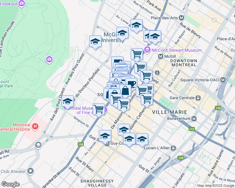 map of restaurants, bars, coffee shops, grocery stores, and more near in Montreal