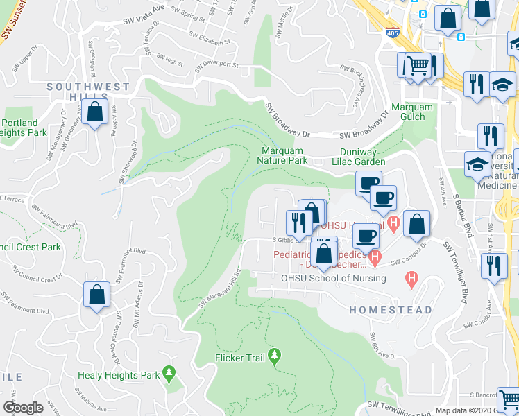 map of restaurants, bars, coffee shops, grocery stores, and more near Southwest 13th Avenue & Southwest Woods Street in Portland