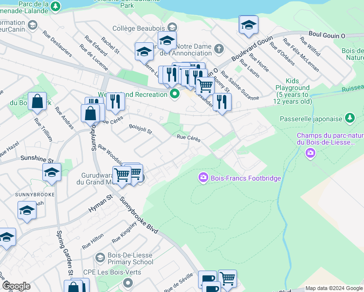 map of restaurants, bars, coffee shops, grocery stores, and more near 1410 Rue Hyman in Montréal