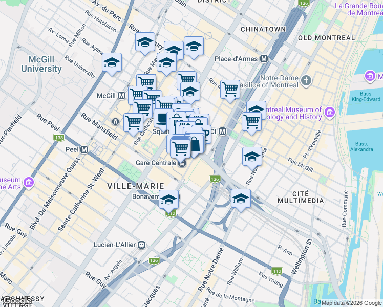 map of restaurants, bars, coffee shops, grocery stores, and more near 1060 Boulevard Robert-Bourassa in Montréal