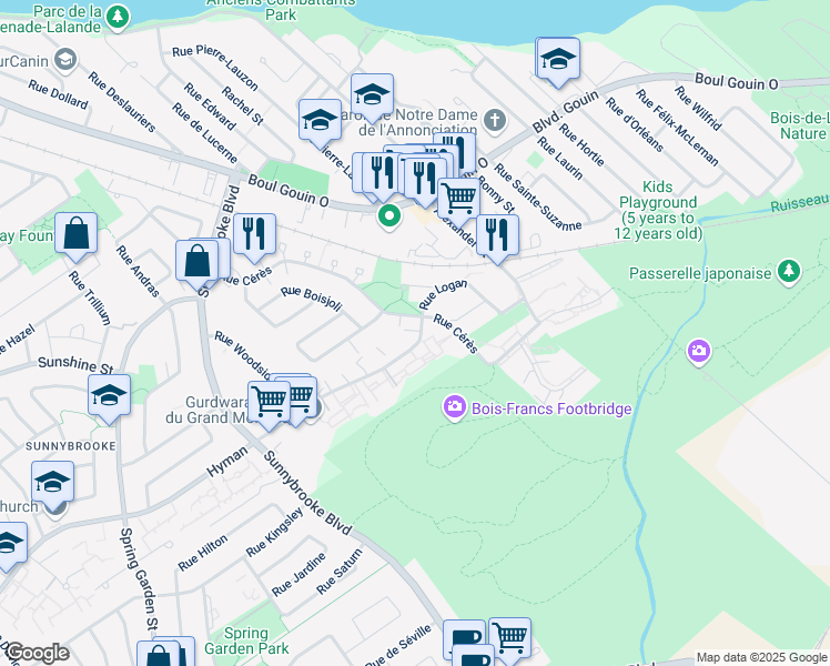 map of restaurants, bars, coffee shops, grocery stores, and more near 1410 Hyman Street in Montreal