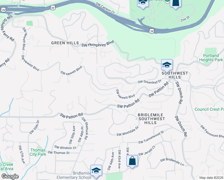 map of restaurants, bars, coffee shops, grocery stores, and more near 4410 Southwest Hewett Boulevard in Portland