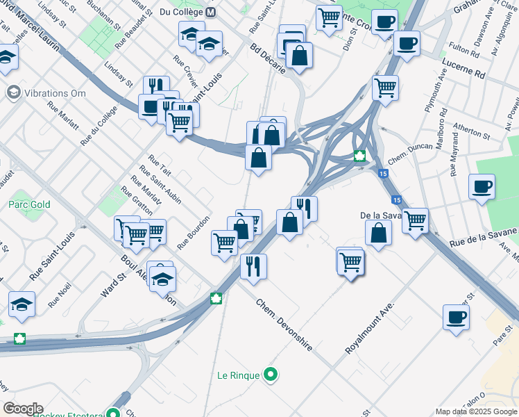 map of restaurants, bars, coffee shops, grocery stores, and more near in Montreal