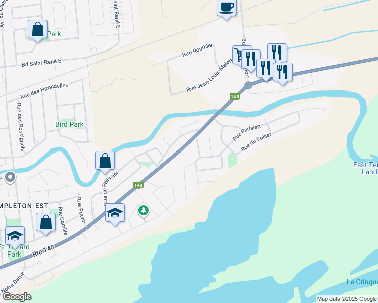 map of restaurants, bars, coffee shops, grocery stores, and more near 1620 Boulevard Maloney Est in Gatineau