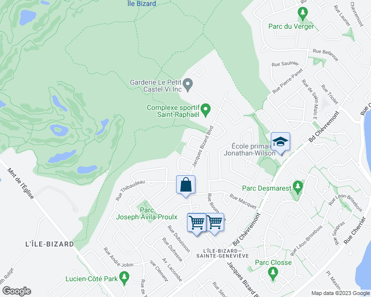 map of restaurants, bars, coffee shops, grocery stores, and more near 215 Rue Lavigne in Montréal